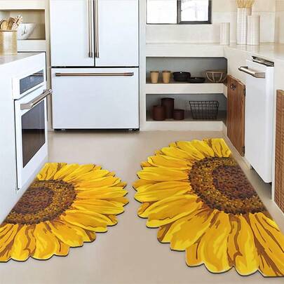 1 pieza Alfombra decorativa de piso con diseño de girasol - Alfombra de nailon lavable, antideslizante, con aislamiento térmico y resistente al desgaste, absorbente, felpudo de cocina, felpudo de lavandería, felpudo de baño antideslizante, moderna y elegante, con hermoso estampado, adecuado para entrada, sala de estar, comedor, cocina, baño, lavandería y balcón, alfombrilla aislante térmica para decoración de mesa, base de goma antideslizante, alfombrilla de secado rápido y fácil de limpiar, absorbente, decoración de mesa, decoración de habitación, decoración de mesa de comedor, decoración del hogar, protectora multifuncional, suave y fácil de almacenar, regalo perfecto