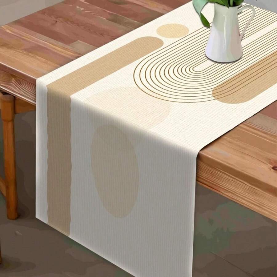 1 Chiếc khăn trải bàn Bohemian màu be thanh lịch với thiết kế hình tròn trừu tượng - Khăn trải bàn nghệ thuật hiện đại, thích hợp để trang trí nhà cửa, ăn uống và tiệc tùng