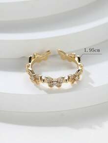 Adjustable Oversized Rhinestone Butterfly Ring, Fashionable Unique Finger Ring For Men & Women - Rose Gold - View 2