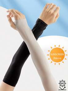 1 Pair Of Solid Color Long Gloves Without Fingers, Outdoor Sun Protection Sleeves, UV Resistant Thin Design