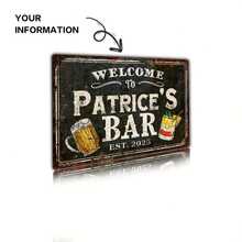 1 件定制“Matthew's Bar”复古风格个性化金属墙标 - 独特的酒吧和休息室装饰 - 可定制文字 - 理想的个性化礼物 - 成立于 2019 年，8x12 英寸 - 多色1 - 查看 3