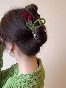 1pc Tulip Hair Claw Clip Hair Accessories Fashion Hair Clips - Green - View 3