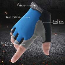 1双骑行手套男士半指运动健身女士夏季薄款户外动感单车防滑半指透气防滑工作单杠骑行半手套送给男朋友、老公、爸爸的礼物 - 黑色 - 查看 5