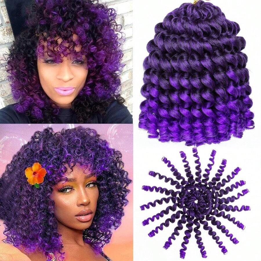 VENDAD-Leeven 3 Packs Wand Curl Maican Bounce Crochet Hair 8 Inch Synthetic Jumpy Wand Curly Hair Extensions Ombre Purple Twist Crochet Braiding Hair 20 Strands Pack - 1B/Tím - Xem 1