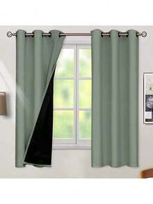 1pc Blackout Curtain, Heat Insulation & UV Protection, Punched Hole Design, Suitable For Living Room, Bedroom, Darkens Room In Power Outage, Autumn/Winter (100g Fabric Weight) - Green - View 4