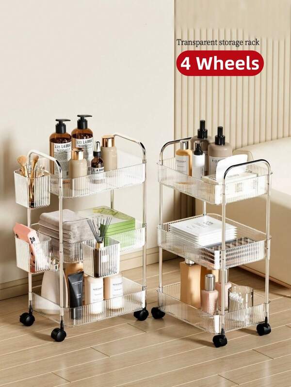Carrito multiusos de acrílico transparente, organizador móvil de almacenamiento de múltiples capas para cocina, sala de estar, baño y dormitorio, estantería para cosméticos/libros/snacks
