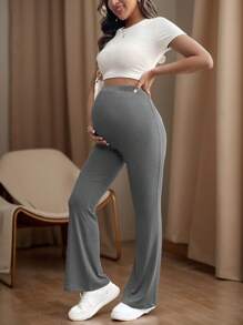 Maternity Casual Solid Color Adjustable Waist Sports Pants