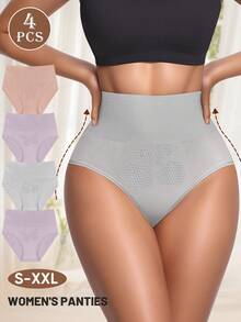 MEIYATING 4pcs High Waisted Tummy Control Seamless Panties For Women, Hollow Flora Pattern Design - Multicolor - View 2