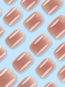 Unghie finte ultra-corte squadrate, gel unghie nude rosa in stile primaverile ed estivo, set di 24 unghie finte riutilizzabili in gel UV lucide e lisce, unghie finte acriliche set per arte di unghie