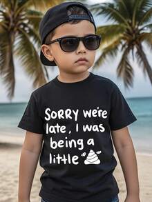 小男孩趣味标语印花休闲短袖T恤 - 黑色 - 查看 2