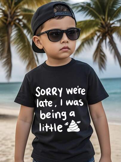 Young Boy Funny Slogan Print Casual Short Sleeve T-Shirt