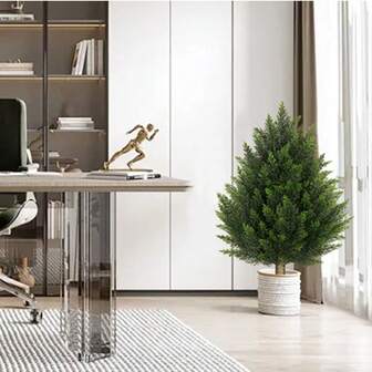 24 Inch Outdoor Artificial Cedar Tree With Ground Stake – 2FT Tall Faux Cypress Plant With Natural Look, UV Resistant For Front Porch, Garden, Patio, Yard, No Maintenance Required (1-Pack)