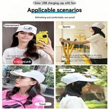 Solar Powered Fan Sunshade Hat, Dual Power Supply, Portable, Versatile, Unisex Summer Outdoor Beach Sun Protection Creative Baseball Cap