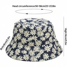 Reversible Bucket Hat For Women, Cute Beach Fisherman Style - Daisy Blue - View 11