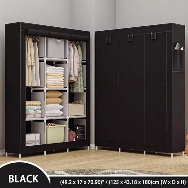 71" Portable Closet Wardrobe Clothes Rack Storage Organizer With Shelf Black/Gray/Blue