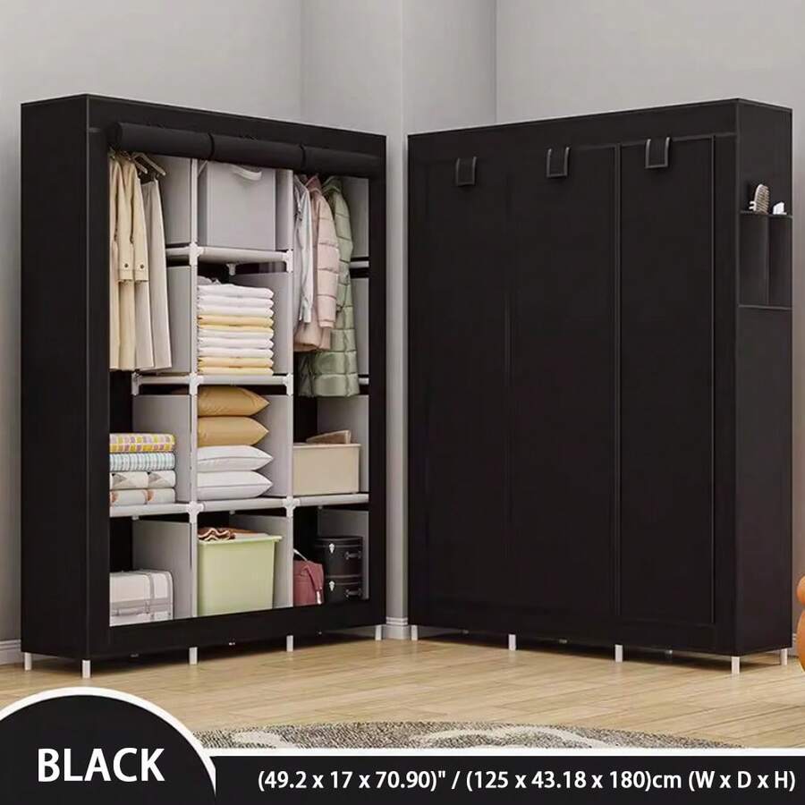 71" Portable Closet Wardrobe Clothes Rack Storage Organizer With Shelf Black/Gray/Blue - màu đen - Xem 1