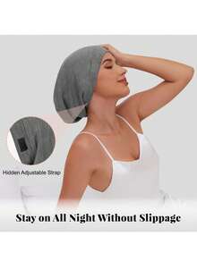 Women's Satin-Lined Sleep Cap, Adjustable Elastic Turban Hat - A - View 7