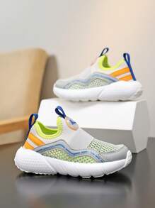 Children's Lightweight Sport Shoes, One Touch Slip-On Design, Breathable & Comfortable, Shock-Absorbing Toe Cap, Suitable For Casual, Sports, Daily Wear, Spring/Autumn