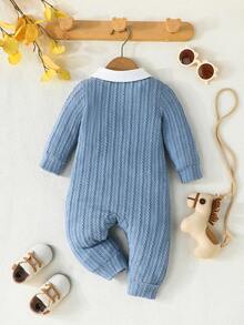 男婴小熊印花领蝴蝶结连体衣