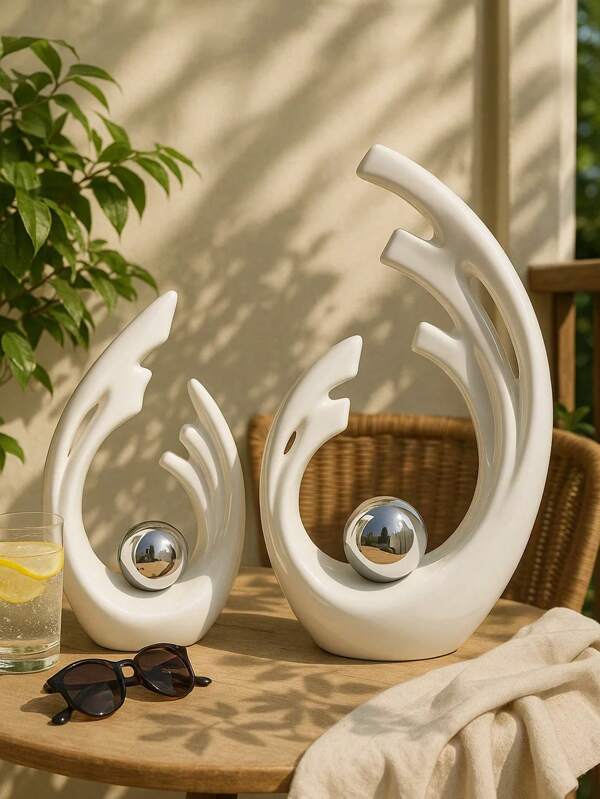 1/2pcs Modern White & Silver Wing Sculptures – Abstract Decorative Ornaments For Home, Entryway, Office, Or Wedding Gift | Angelic Table Decor For Graduation, Housewarming & Summer Celebration