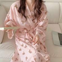 1pc Women Bathrobe, Lightweight Quick Dry Coral Fleece Absorbent Soft Bath Robe, Suitable For Sauna, Beach, Pool, Bathroom