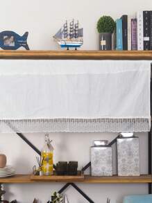 1 Piece Minimalist Solid Color White Pleated Waterfall Edge Kitchen Cabinet Half Curtain, Dust-Proof Decorative Valance