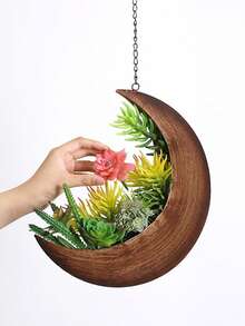 1pc Boho Moon Shaped Hanging Planter - Metal Wall Mounted Succulent Flower Pot, With Hanging Rope For Indoor Outdoor Decor, Rustic Gold Black Finish, No Electricity, Metallic Luster, Moon Shape, Wall Decor Hanging Basket For Succulents, Cactus, Plants, Outdoor Garden Decor, Patio, Hanging Gardening Supplies, Small Plant Decor, Gift For Plant Lovers, Halloween, Christmas, Thanksgiving Decoration