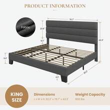SHA CERLIN Twin/Full/Queen/King Platform Bed Frame With Velvet Upholstered Headboard, Sturdy Wooden Slats, No Box Spring Needed, Dark Grey - 深灰色 - 查看 11