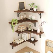 Tomnk 5/6pcs Corner Floating Shelves, Bookshelves, Rustic Wood Wall Mounted Corner Shelf, Wall Decor, Room Decor, For Bathroom, Kitchen, Bedroom, Home Decor, Laundry Room, Living Room, Spring Decor - 彩色 - 查看 11