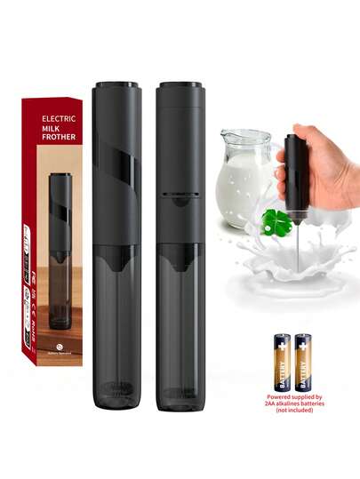 Brutelle 1 pieza Espumador de leche manual, Espumador de leche, Mezclador de café, Espumado fuerte y rápido, Dispositivo de espumado de leche portátil de acero inoxidable de alta calidad con batería, Adecuado para el hogar, restaurante, cafetería y rincón de café