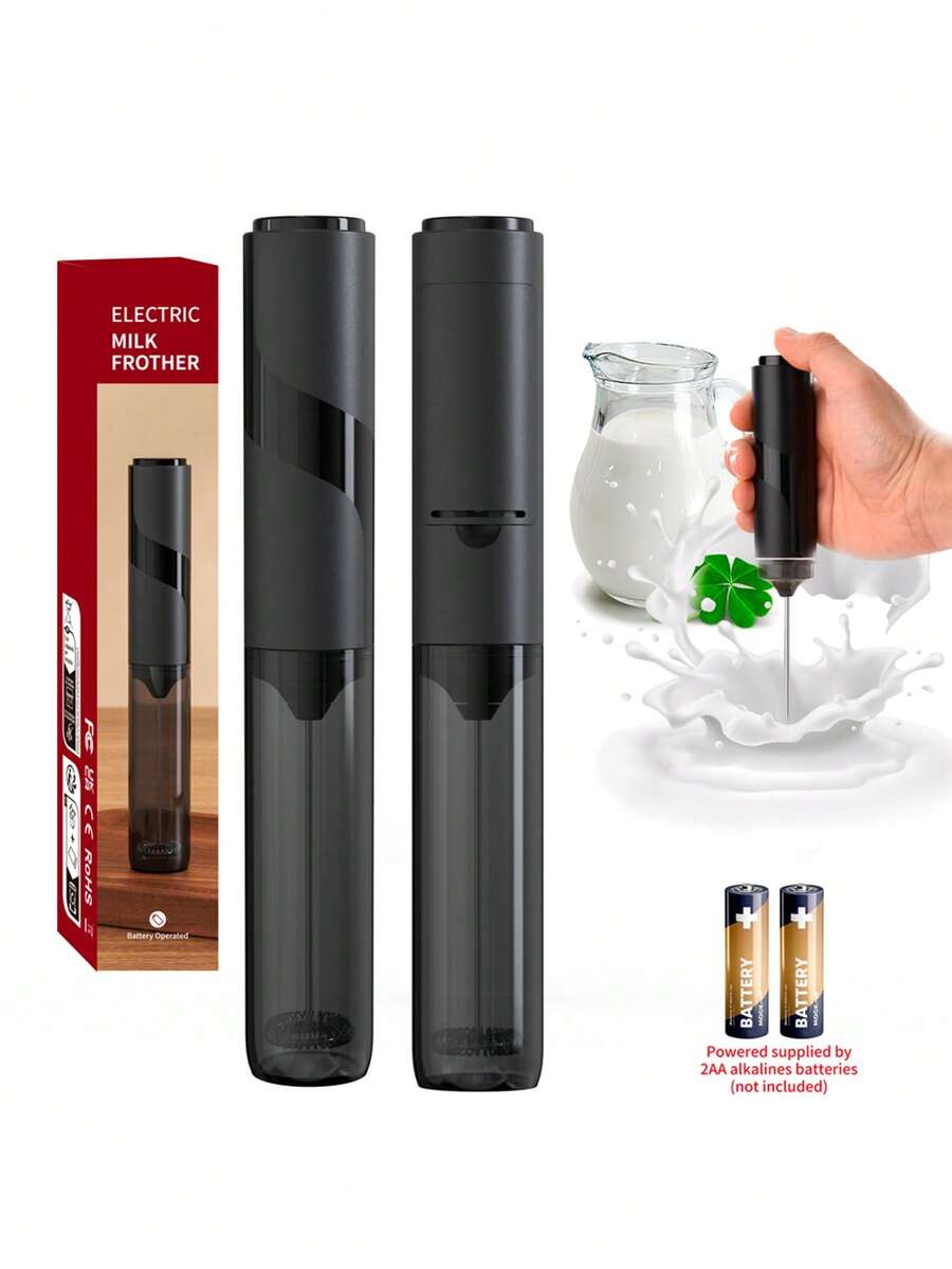 Brutelle 1pc Handheld Milk Frother, Milk Foamer, Coffee Mixer, Strong & Fast Foaming, High-Quality Stainless Steel Battery-Operated, Portable Milk Foaming Device, Suitable For Home, Restaurant, Cafe And Coffee Corner - Black - View 1