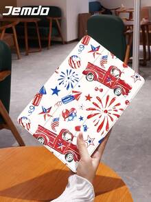 汽车爱国风格经典卡车和烟花图案平板电脑保护壳，兼容 iPad 10.2 英寸、iPad Pro 11 2021/2020/10th Gen、iPad Mini 4/5/6、Galaxy Tab A8 10.5 英寸 2022、Matepad 10.4/Tab，带笔槽，支持自动睡眠/唤醒，礼物 - 彩色 - 查看 2