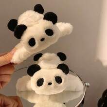 1 pieza Pinza de pelo de mujer con diseño de panda de dibujos animados en blanco y negro, accesorio de pelo lindo para uso diario, fiesta, versátil para otoño/invierno, accesorio de pelo con pinza para vacaciones y atuendos de mujer - Blanco y Negro - Ver 2