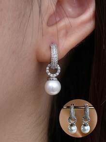 1 par de brincos de pérolas de zircônia microincrustados de cobre de luxo da moda, elegantes e graciosos, adequados para uso diário feminino e encontros