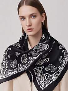 1 pezzo Foulard quadrato da donna in stile moda con stampa a motivo di anacardi, accessorio da 90 cm bello e versatile, bandana o sciarpa da collo