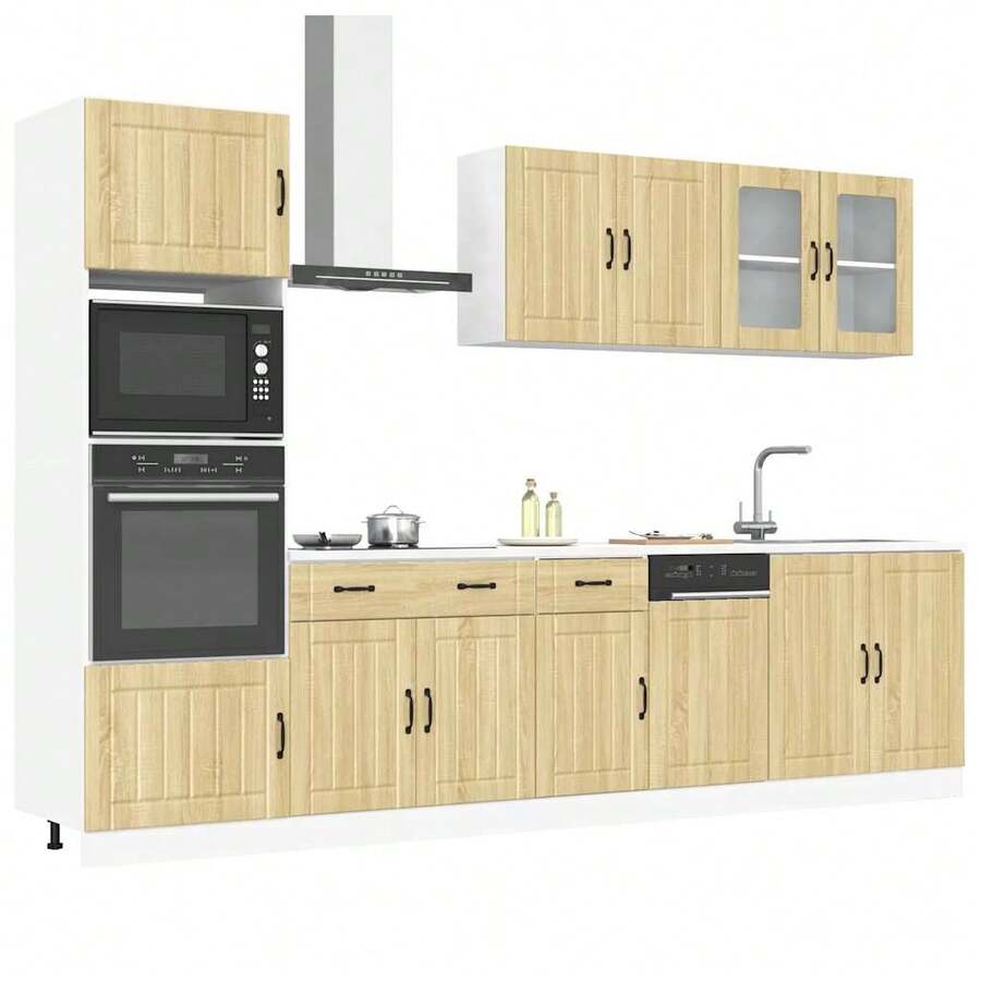 Modern 7-Piece Kitchen Cabinet Set In Sonoma Oak - Durable Engineered Wood Storage Solution For Stylish Home Organization - Beige - View 1