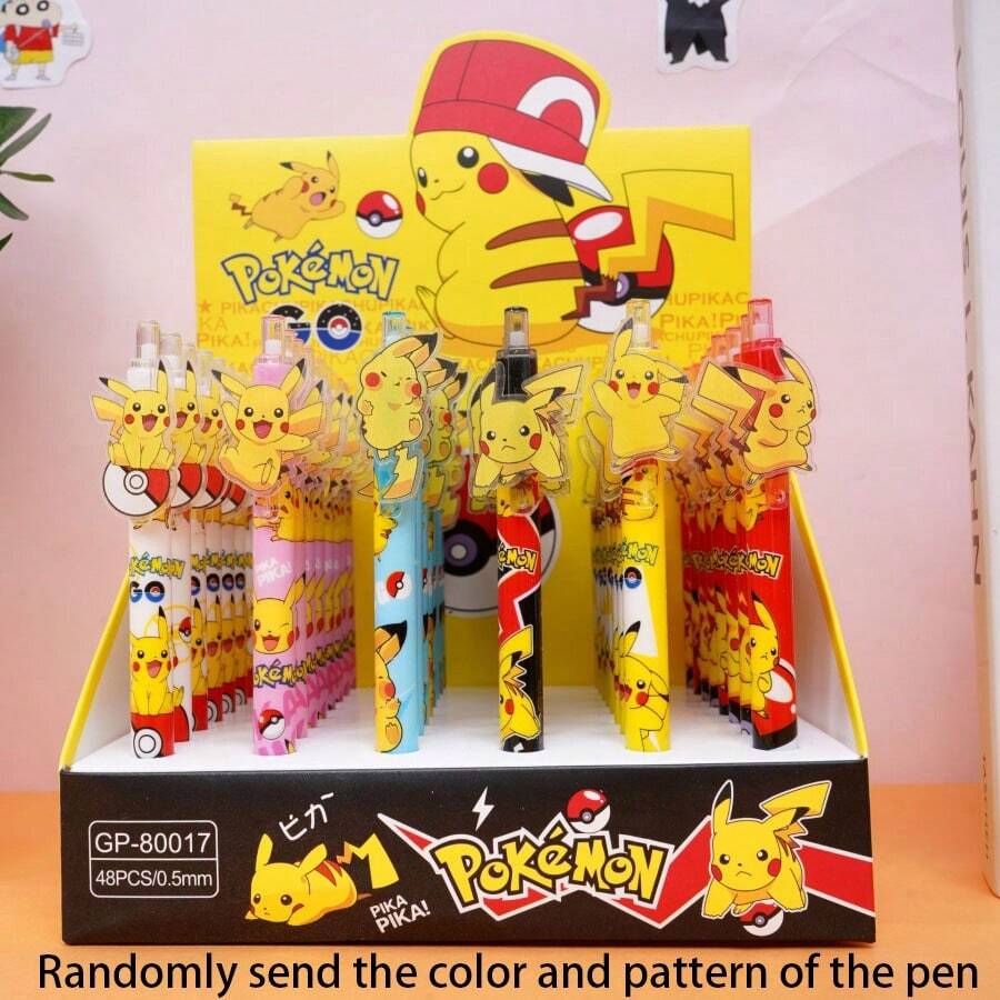 pokemon Pikachu Patch Druck Stift mit 0,5 mm schwarzem Kern, glatte Melodie mit hoher Ästhetik, Cartoon-Motiv, neutral [Stiftfarbe/-muster wird zufällig versendet], Schulmaterial, Rückkehr zur Schule