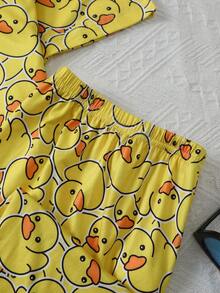 2pcs Men's Casual Cute Cartoon Duck Print Short Sleeve Top And Pants Pajama Set, Lightweight And Comfortable For Summer Home Wear - Multicolor - View 2