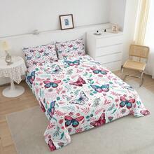 Juego de ropa de cama Queen Size con mariposas, juego de edredón floral con mariposas para niños, mujeres y hombres, ultra suave y hermoso edredón con estampado floral y botánico, juego de edredón y funda nórdica para decoración de habitación - Multicolor - Ver 5