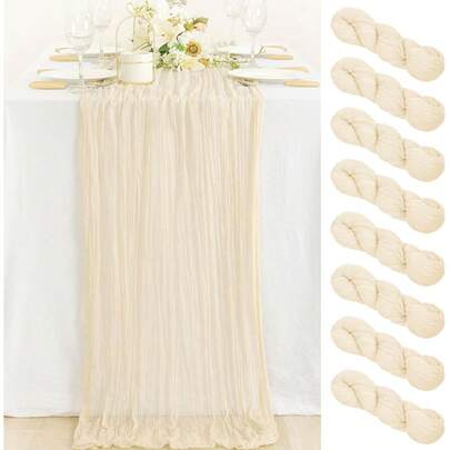 Khăn trải bàn dài phong cách Boho, chất liệu cotton mộc mạc, kích thước 35x71/118 inch, thích hợp trang trí bàn tiệc cưới, tiệc cô dâu, tiệc sinh nhật (màu be).
