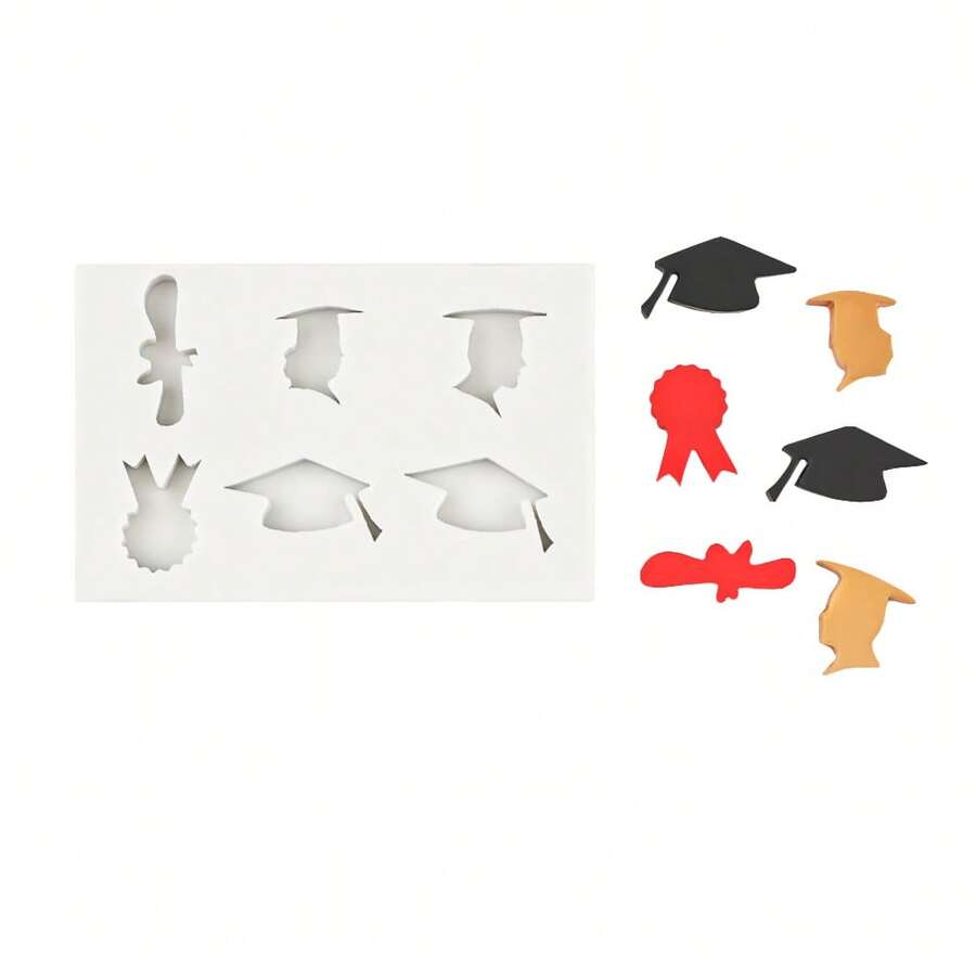 1 pieza de molde de silicona en forma de birrete de graduación para manualidades de arcilla, yeso y resina - Gris - Ver 1