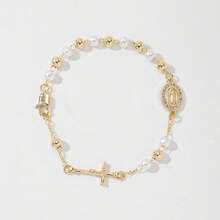 1 pieza Pulsera católica con cuentas de 5MM, 19CM, de dos colores, en estilo cruz italiana, regalos de boda de San Benito