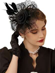 1 Piece Feather Mesh Flower Fascinator With Headband And Clip Wedding Tea Party Kentucky Derby Fascinator Hats, Tiny Hats, Mini Fascinator, Mini Top Hat , Mini Cap, Gifts