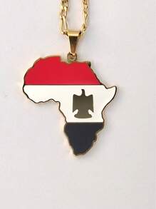 Popular Africa Theme Dripping Oil Stainless Steel Map Pendant Necklace
