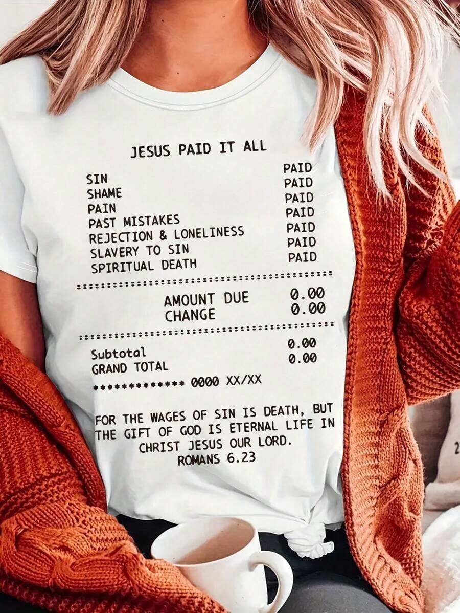 Jesus Paid Bill, Religious Faith In Christ Graphic-Shirt - Grey - View 1