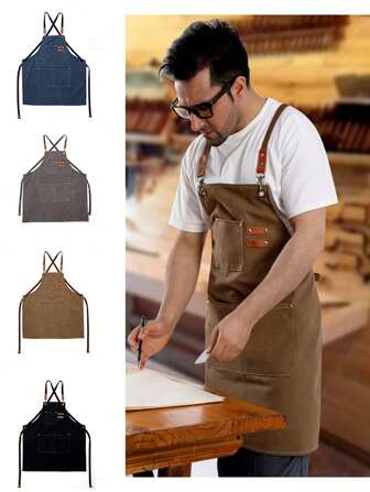 1件装加厚帆布围裙外贸加工工作牛仔园艺咖啡店防水园艺厨房围裙