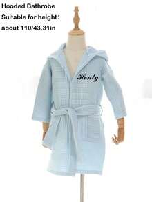 1pc Customized Embroidered Waffle Children's Hooded Bathrobe | Customizable Name | Exclusive Embroidery | Soft & Comfortable | Essential For Children After Swimming & Bathing | Ideal For Travel & Beach | 6A Fits Children Under 110cm, 8A Fits Children Under 135cm - Multicolor - View 13