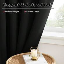 Local Delivery Black Blackout Curtains 63 Inch Length, Room Darkening Thermal Insulated Noise-Reducing Black Out Curtains For Bedroom Living Room Windows, Back Tab Rod Pocket, W52 X L63 Inches, 2 Panels - 黑色 - 查看 5