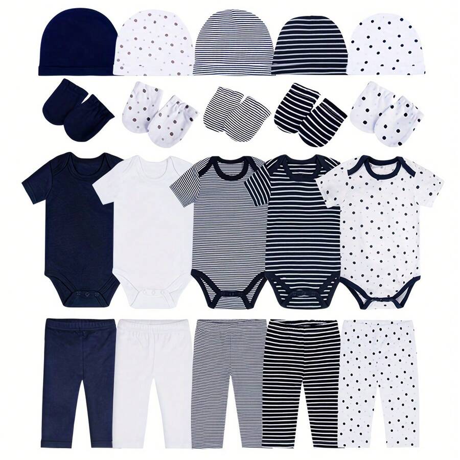 Jy.cozy for baby Unisex Baby Boy Girl Layette Sets Bodysuits Pants And Accessories 20 Packs Comfort Infant Outfit New Born Essentials - 藏蓝色 - 查看 1