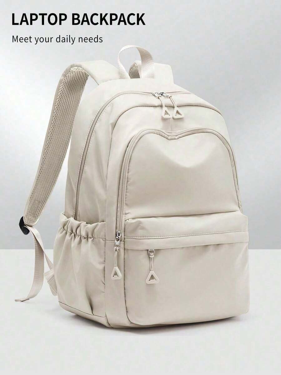 1 PC Solid White Commuting Versatile And Portable Back To School High-End Feeling Popularized Backpack,Multifunctional And Large Capacity Fashionable And Casual Large Capacity Portable Zipper School Bags,Travel Storage Stationery Storage,Vacation Essentials Satchel, For Headphones,Charger,Lipsticks,Cosmetics,Perfume,Skin Care And Beauty Products,For Nurses,Students,Keys,Holiday Gifts - 白色 - 查看 1